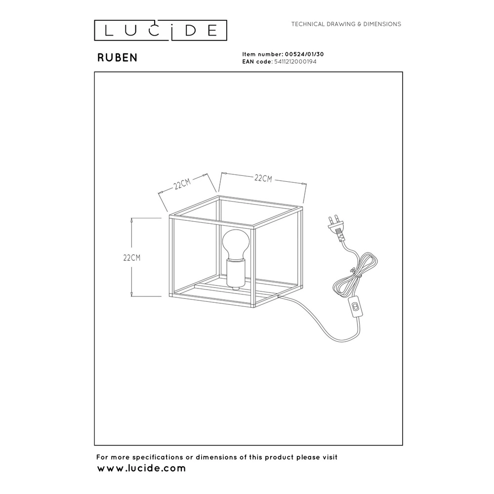 Tischlampe Ruben Schwarz Lucide 5411212000194