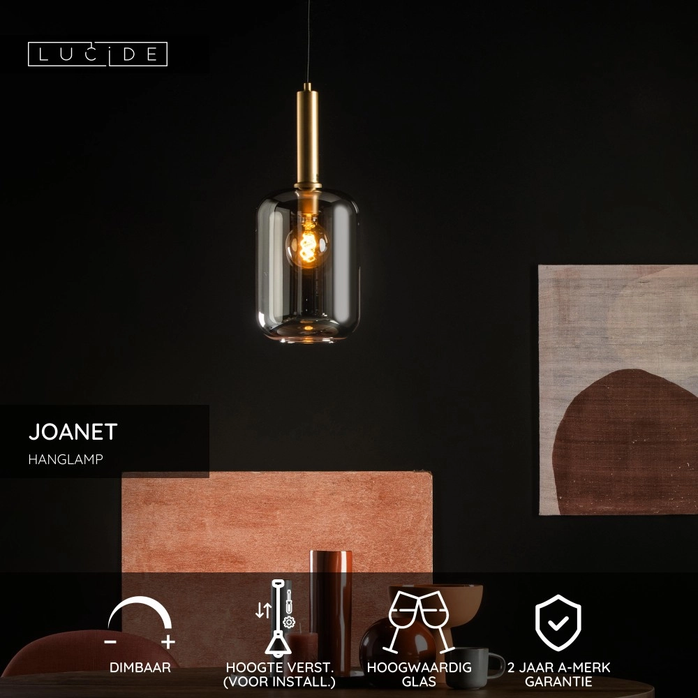 Design-Pendellampe Joanet Ø 22 cm Gold und Rauchglas Lucide 5411212451422