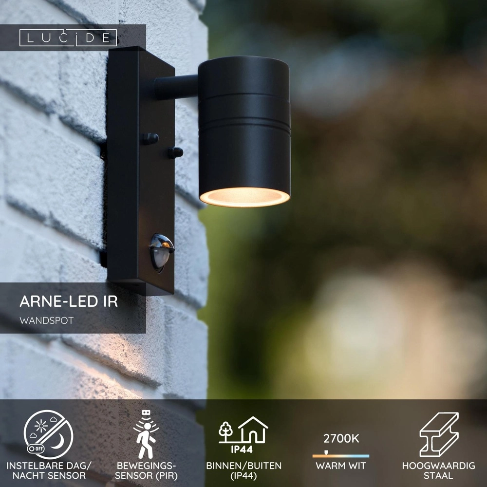 Wandscheinwerfer Arne-Led Ir Down Black mit Sensor Lucide 5411212143853