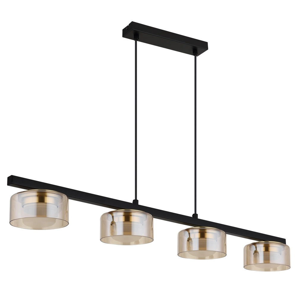 Design-Pendellampe Higgins 4-Licht Schwarz mit bernsteinfarbenem Glas Globo 9007371522828
