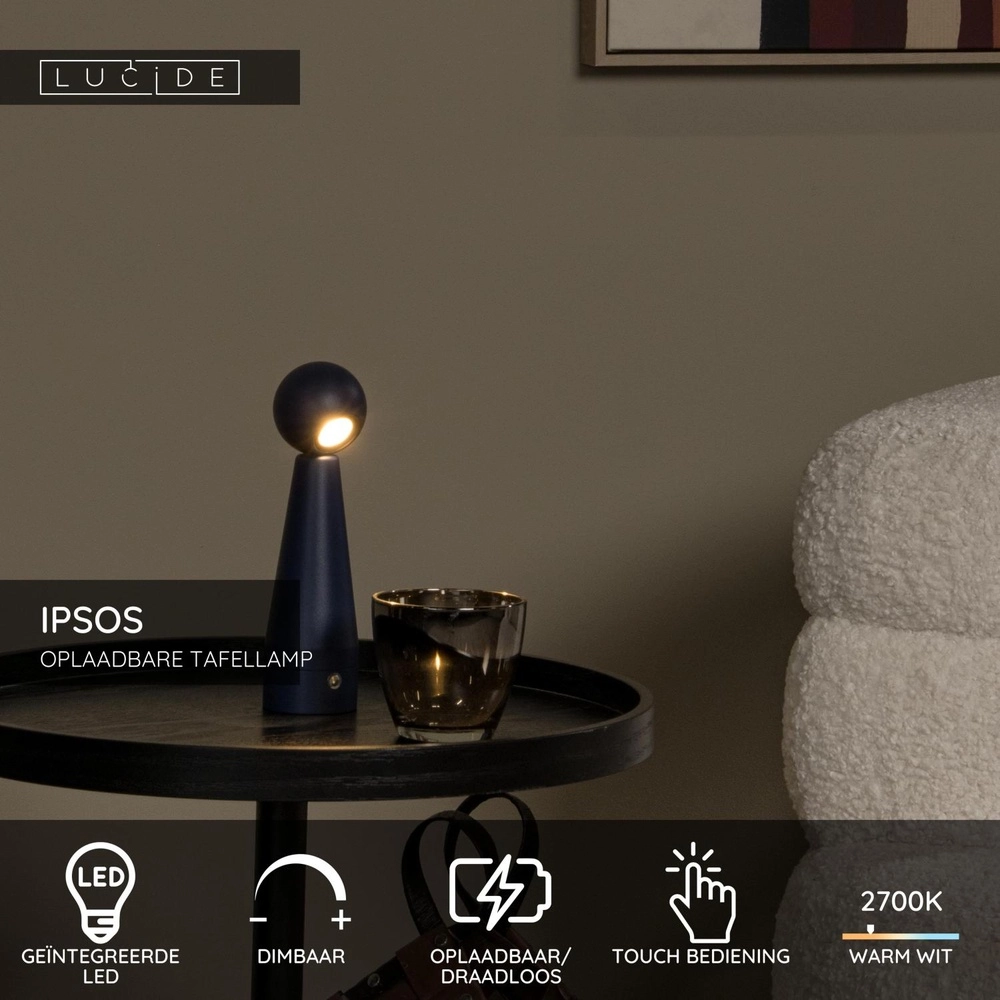 Wiederaufladbare Tischlampe Ipsos Blau Lucide 5411212333971