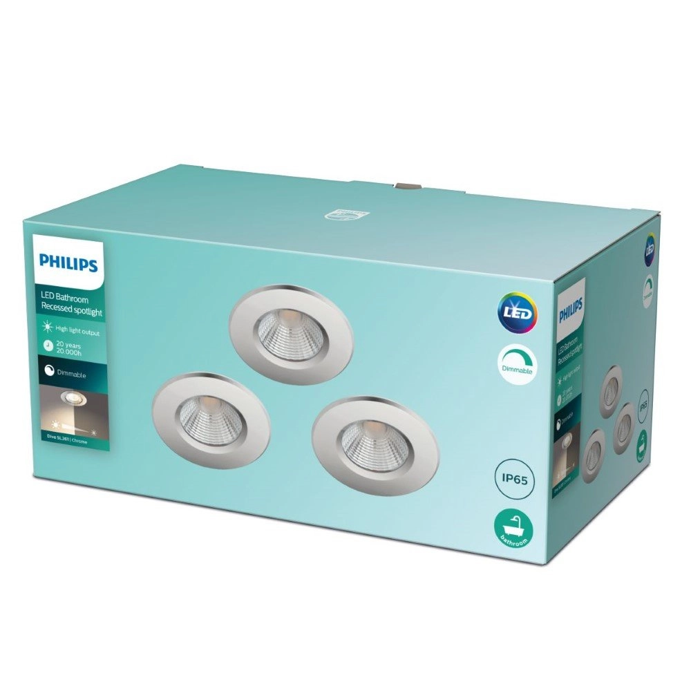 LED-Spots Dive 3x6W - 2700k - 8,5 cm Chromium Philips 8718699789671