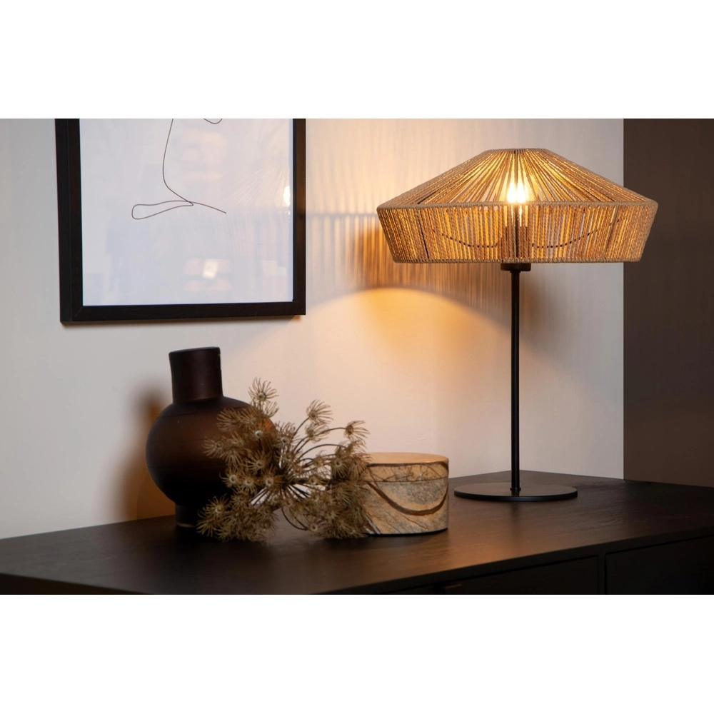 Tischlampe Yunkai Ø 40 cm schwarz mit Rattan Lucide 5411212105721