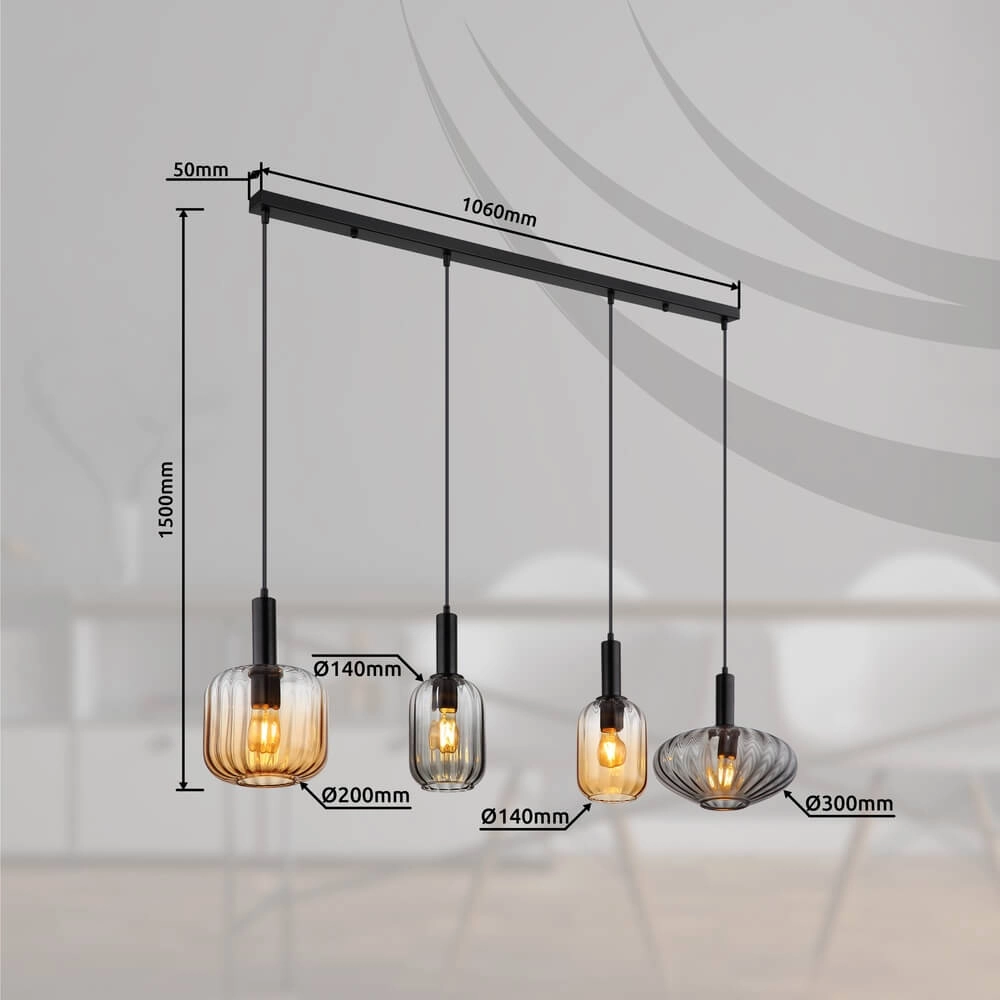 Pendelleuchte Valletta mit farbigem Glas 4-flammig Globo 9007371452866