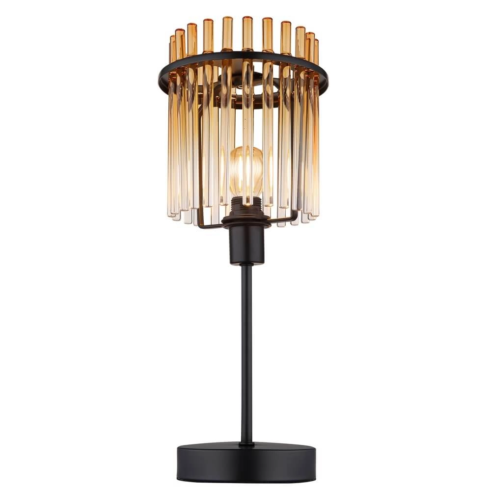 Schwarze Tischleuchte Gorley mit Braunglas Ø 15cm Globo 9007371474981