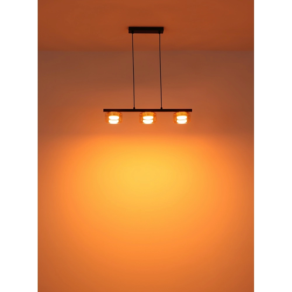 Design-Pendellampe Higgins schwarz mit bernsteinfarbenem Glas Globo 9007371531813