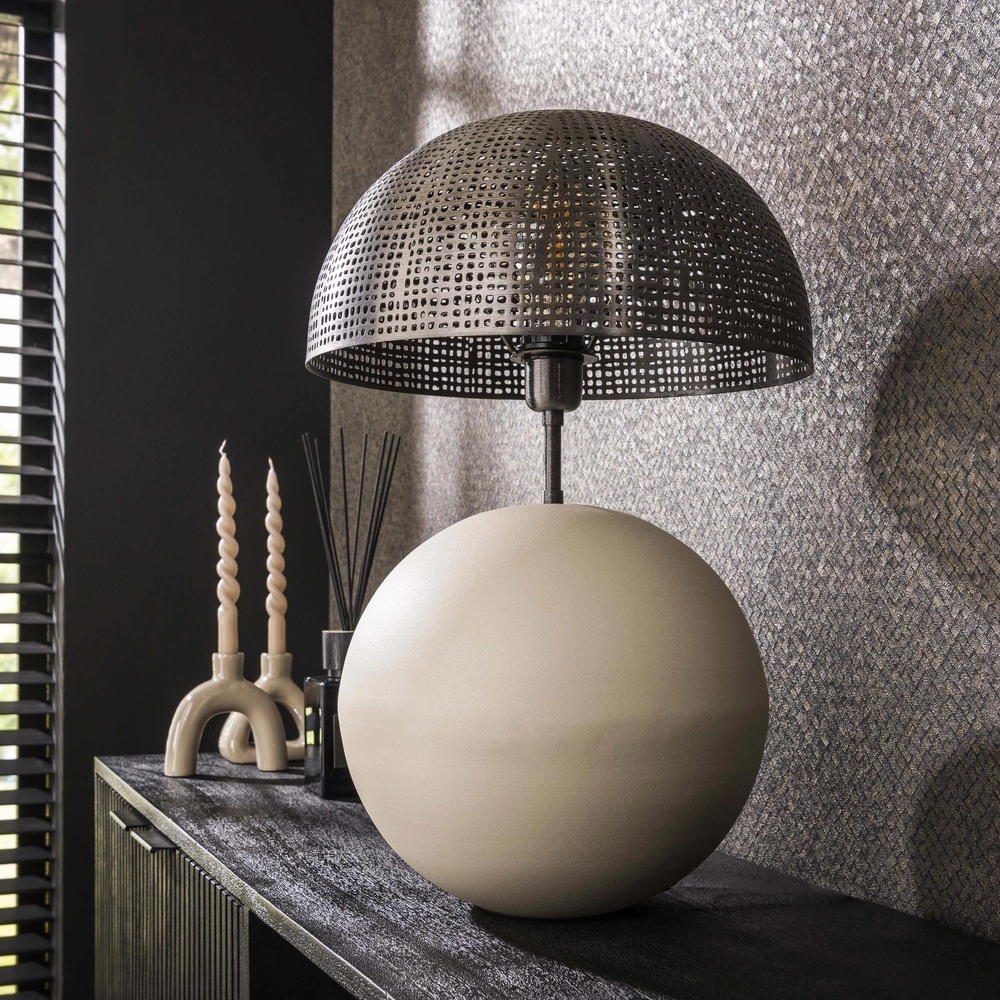 Moderne Tischlampe Sphere mit beigefarbenem Sockel – Ø 36 cm Lyora 8716803511521