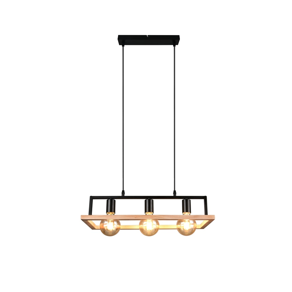 Design-Pendellampe Bano Schwarz mit Holz Trio 4017807673364