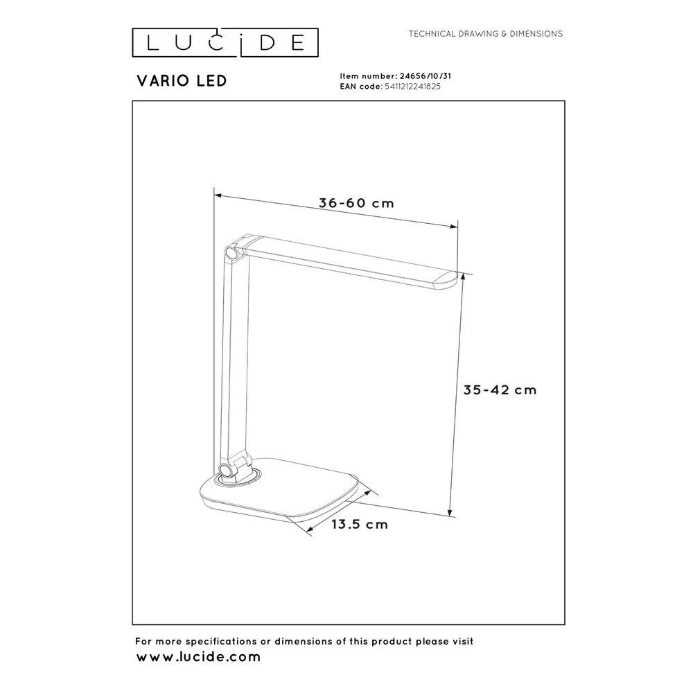Schreibtischlampe Vario Led Weiß Lucide 5411212241825