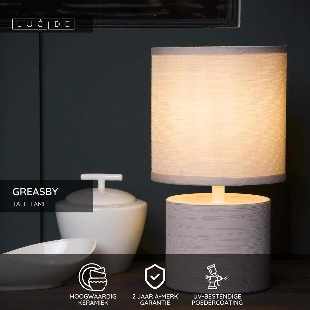 Tischlampe Greasby sandbraun Ø 14 cm Lucide 5411212470119