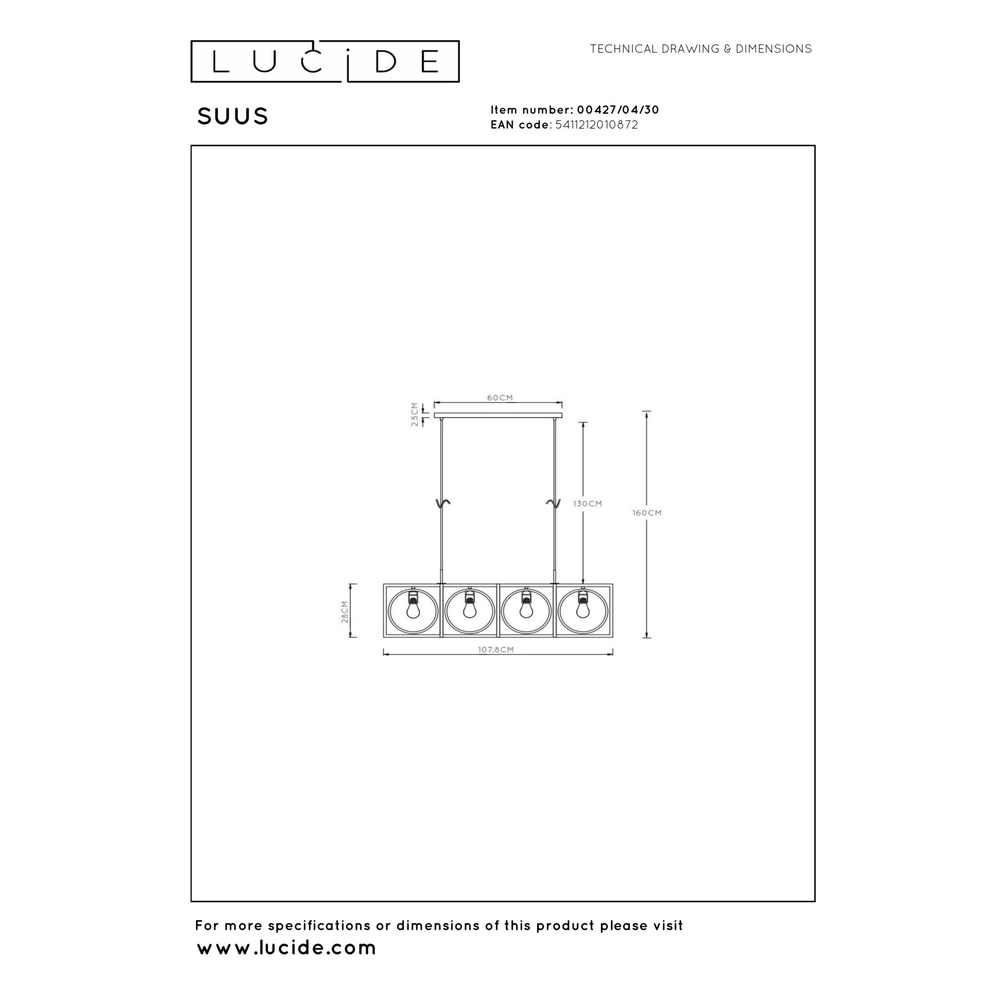 Einzigartige Pendellampe Suus Black 4-Lights Lucide 5411212010872