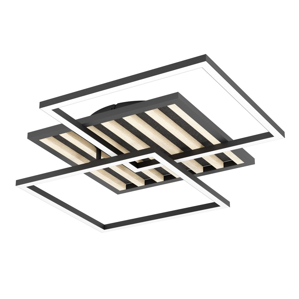 Moderne Deckenlampe Cembrano Schwarz quadratisch mit Holz Eglo 9008606388127