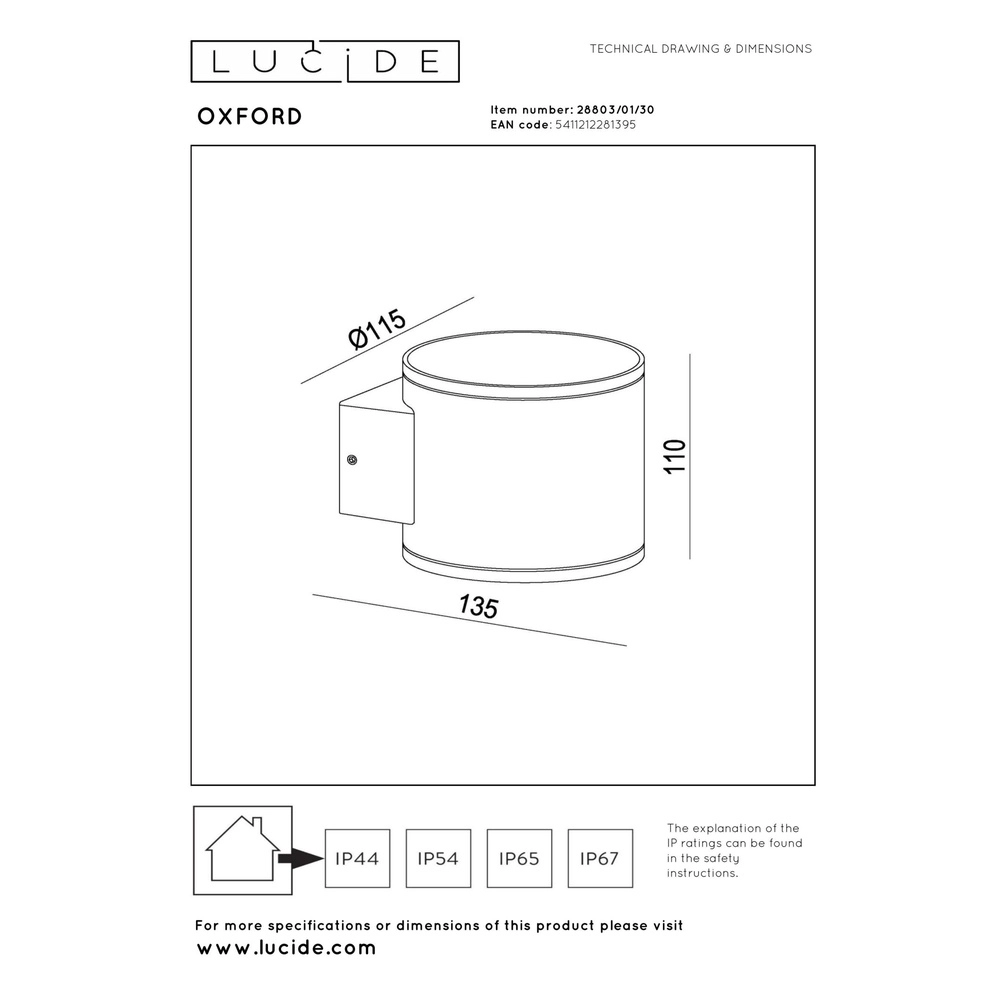 Design-Wandspot Oxford Up & Down Schwarz Lucide 5411212281395