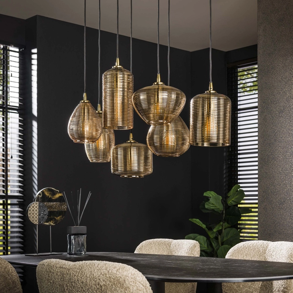 Essaal-Pendellampe Stripe 7-Licht – geripptes Glas Lyora 8716803511125