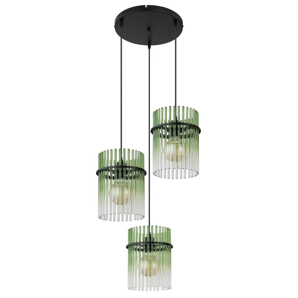 Schwarze Pendelleuchte Gorley mit grünem Glas Ø 47cm Globo 9007371462988