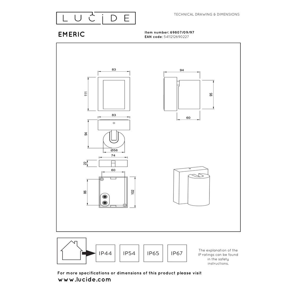 Wandfleck IP65 Emeric Rostbraun Lucide 5411212690227