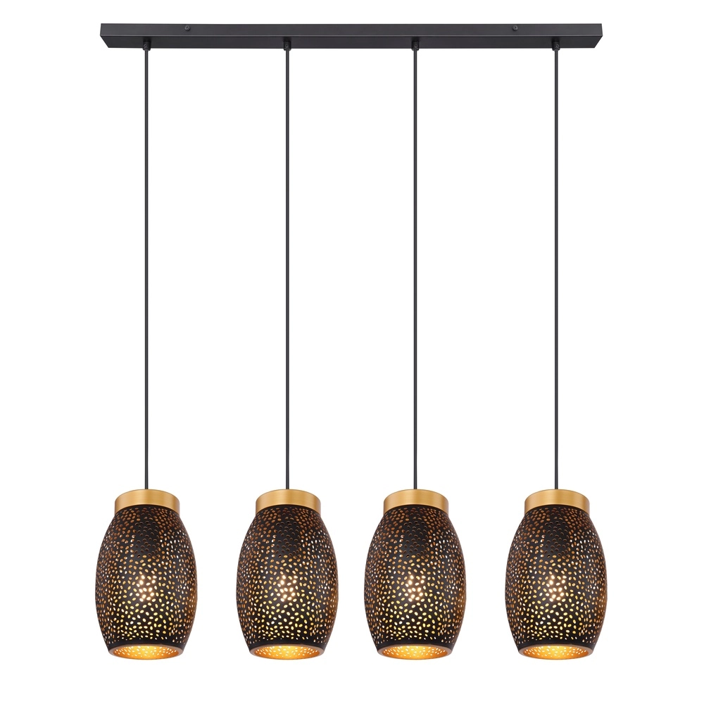 4-Licht Pendellampe Narri Schwarz mit Gold – kleine Löcher Globo 9007371392667