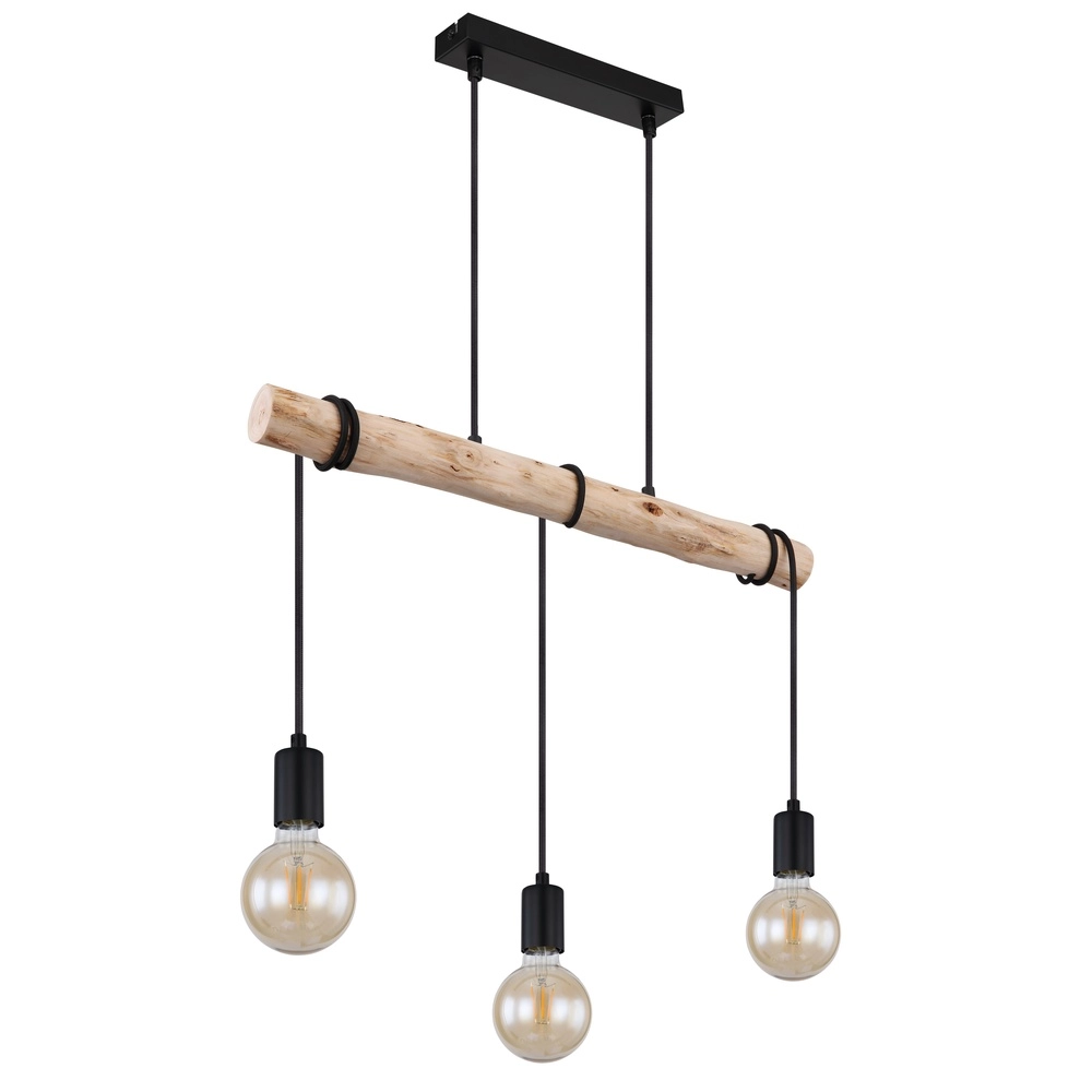 3-Licht Esstisch-Pendellampe Gregor Schwarz mit Holz Globo 9007371436330