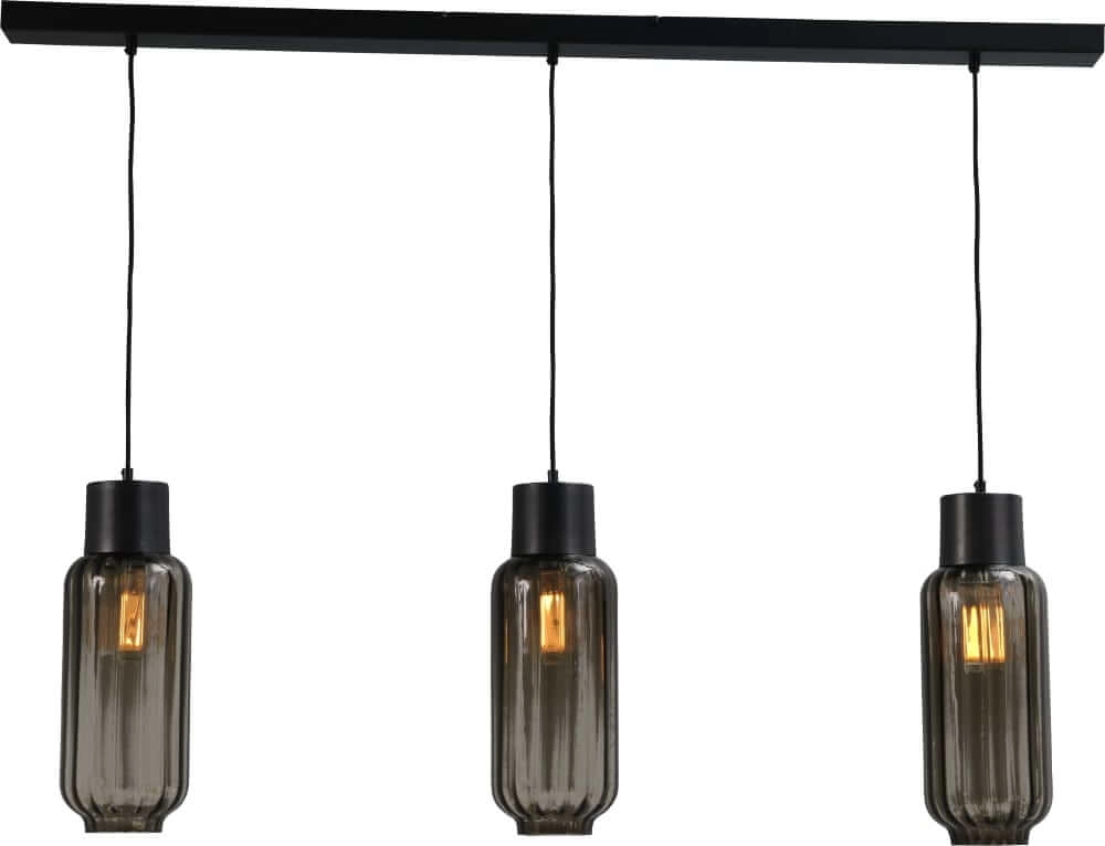Hängeleuchte für Esszimmer Lett ll 3 Lichtschwarz mit Rauchglas