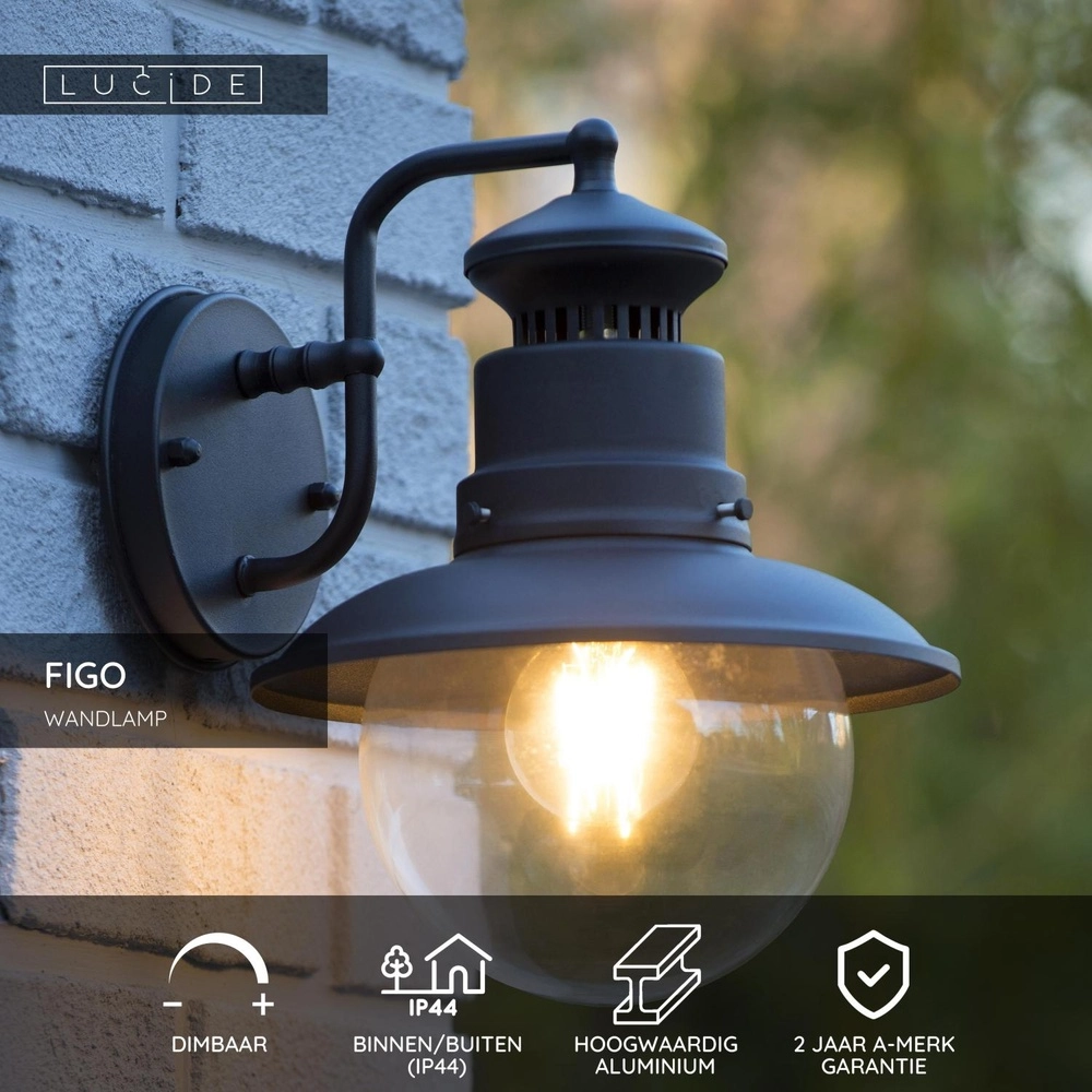 Klassische Wandlampe Figo Schwarz Lucide 5411212114389