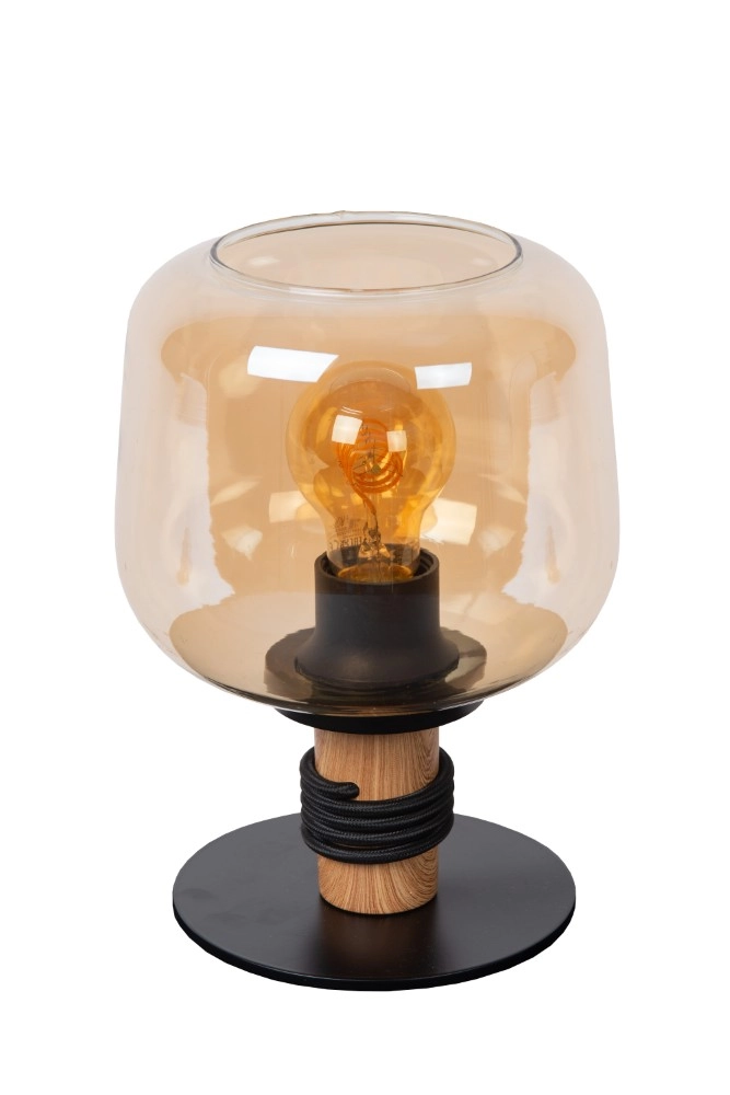 Tischlampe Ilona schwarz mit bernsteinfarbenem Glas Lucide 5411212452696