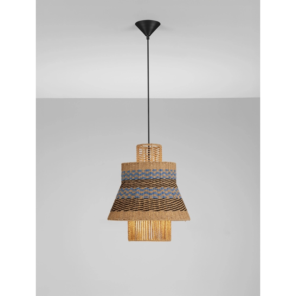 Rattan Pendelleuchte Mande Blau mit Braun