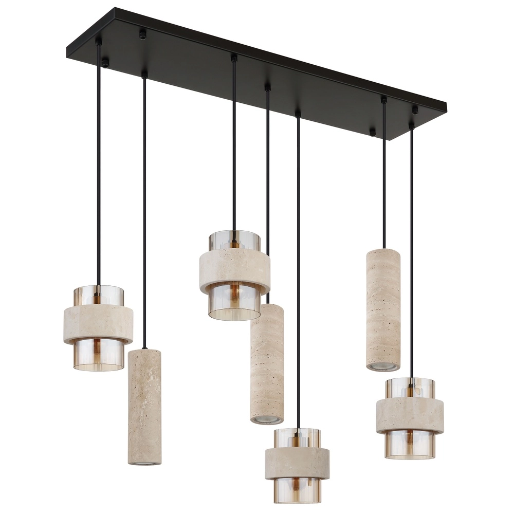7-Licht Pendellampe Daren Schwarz mit Marmor Globo 9007371583669