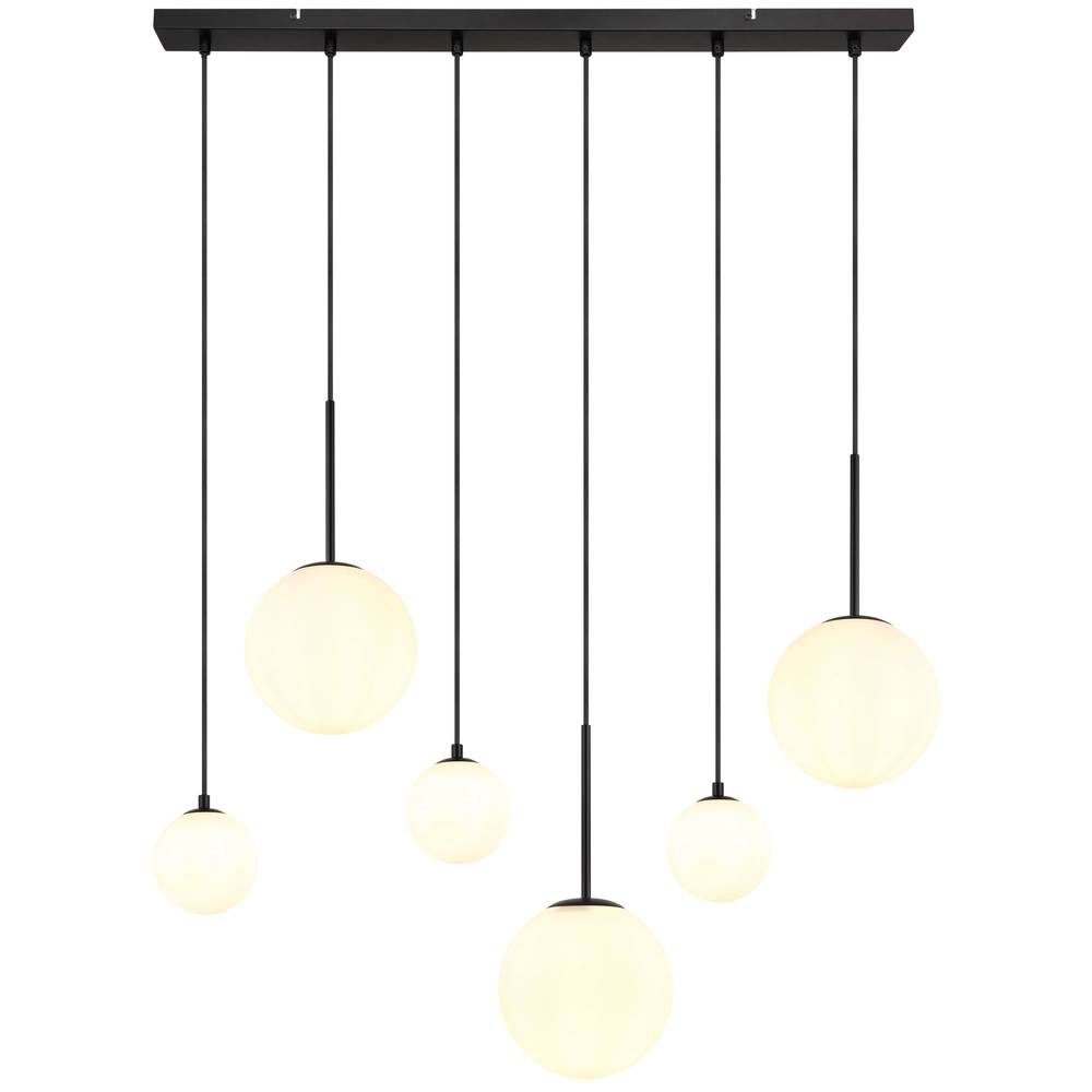 Design-Pendellampe Hallie 6-Licht Schwarz mit weißen Kugeln Globo 9007371448920