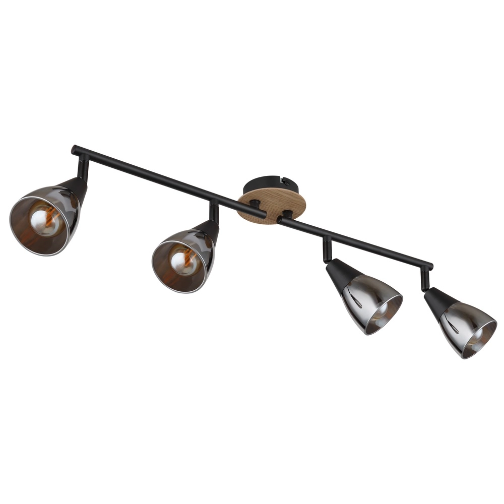 4-Licht Deckenlampe Mubby Schwarz mit Holzoptik Globo 9007371451869