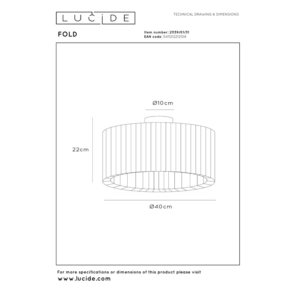 Weiße Deckenlampe Fold Ø 40cm-Design Lucide 5411212212108