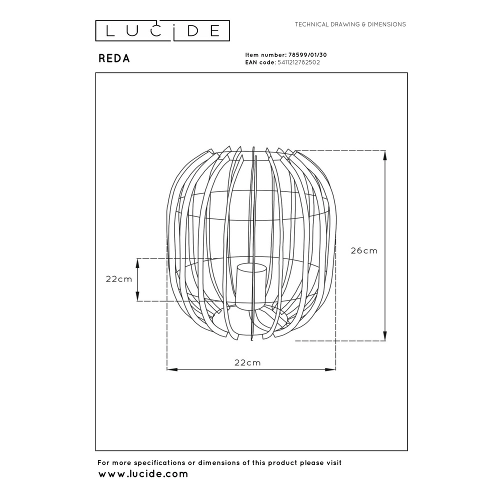 Tischlampe Reda Ø 22 cm schwarz Lucide 5411212782502