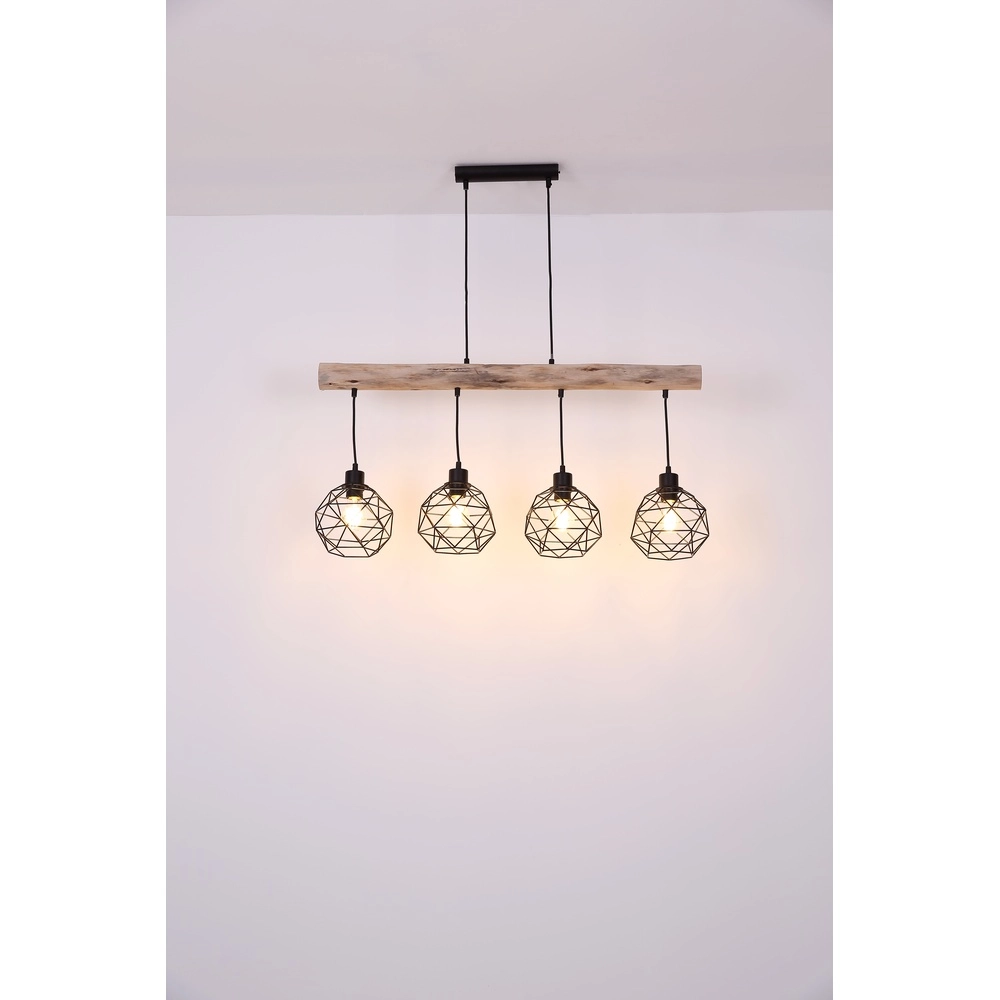 4-Licht Esstischlampe Theodor Schwarz mit Holz Globo 9007371400676