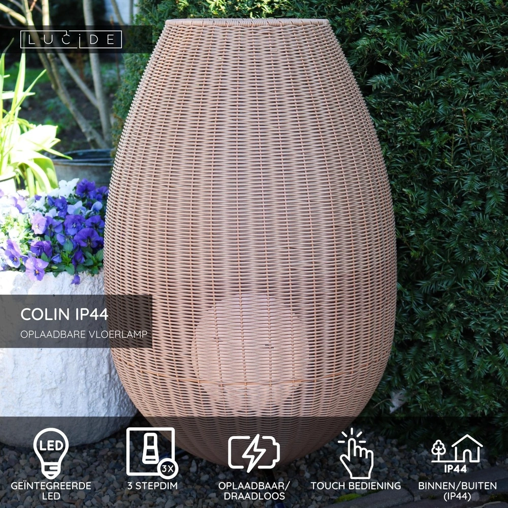 Tischlampe Colin Ip44 Wiederaufladbares Rattan Lucide 5411212031877