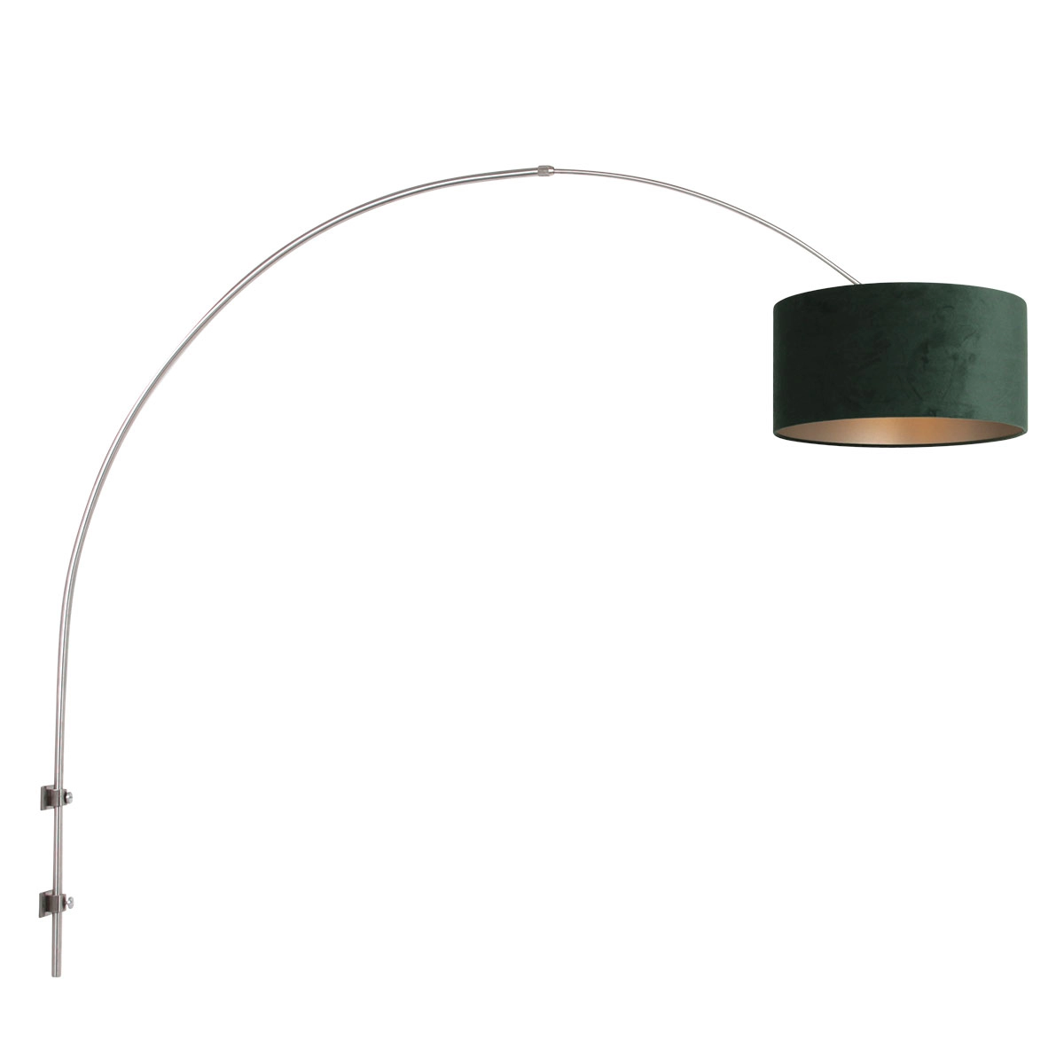 Wandbogenlampe Sparkled Edelstahl mit grünem Samtschirm Steinhauer 8712746146158