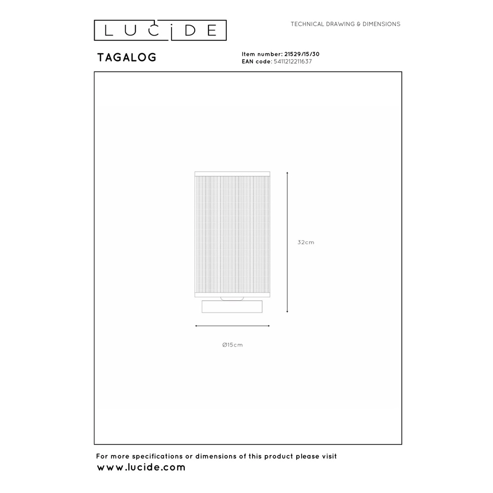 Tischlampe Tagalog Ø 15 cm schwarz Lucide 5411212211637