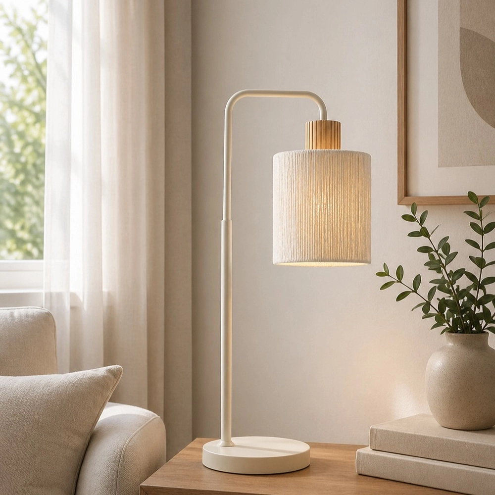 Tischlampe Arlo Sandbraun mit Holz Brilliant 4004353477065