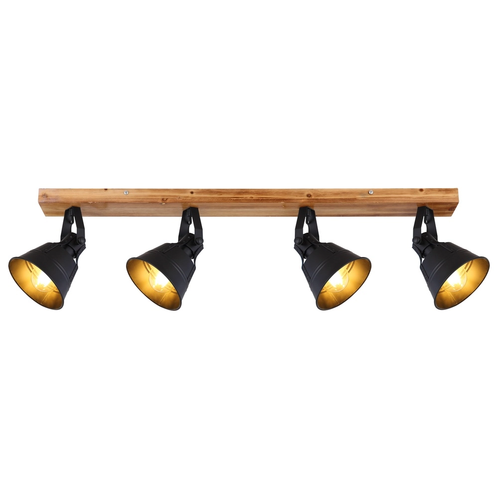 Landdeckenlampe Günther 4-hell schwarz mit Holz Globo 9007371404735