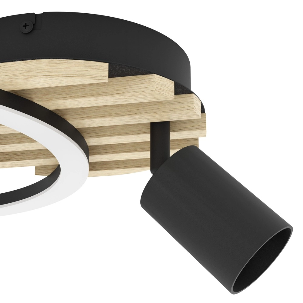 Moderne Deckenlampe Cembrano Schwarz mit Holz 38,5 x 30 cm Eglo 9008606388257