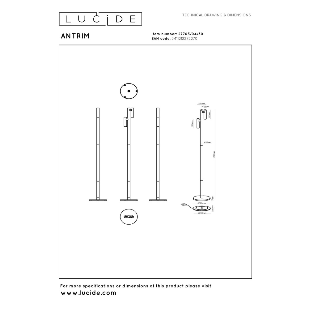 Wiederaufladbare Leselampe Antrim 2-Licht schwarze IP54 Lucide 5411212272270