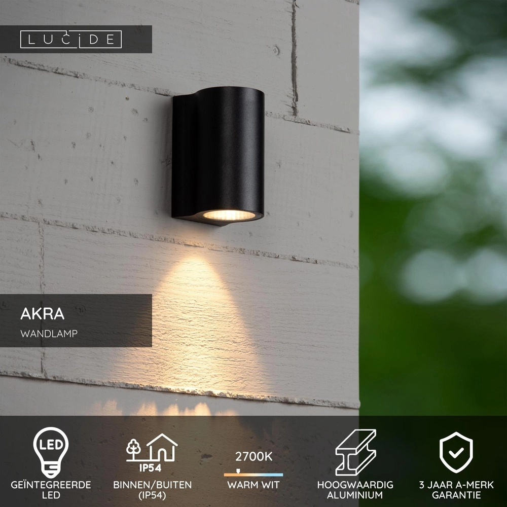 Design-Wandlampe Akra Down Black IP54 Lucide 5411212334022