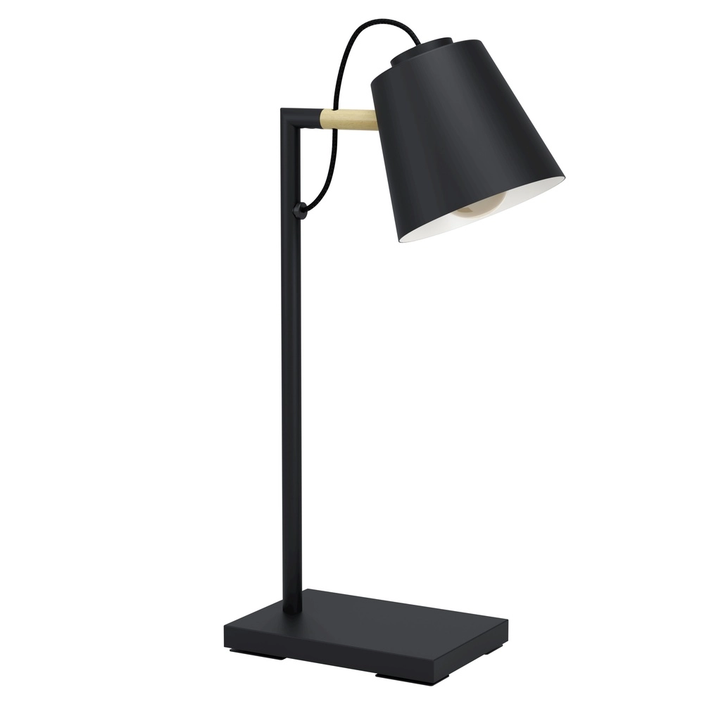 Stilvolle Schreibtischlampe Lacey Schwarz mit Holzoptik