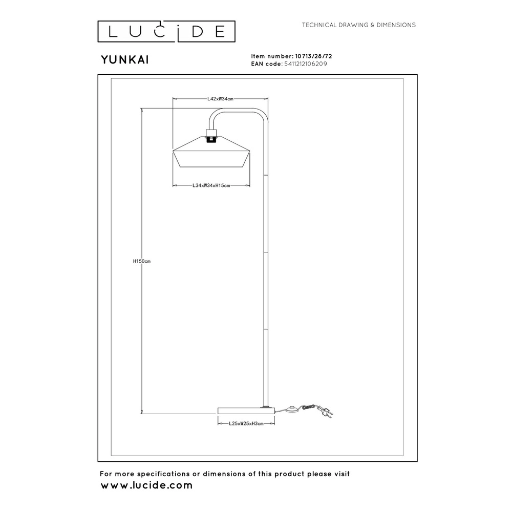 Stehlampe Yunkai Schwarz mit Rattan Lucide 5411212106209