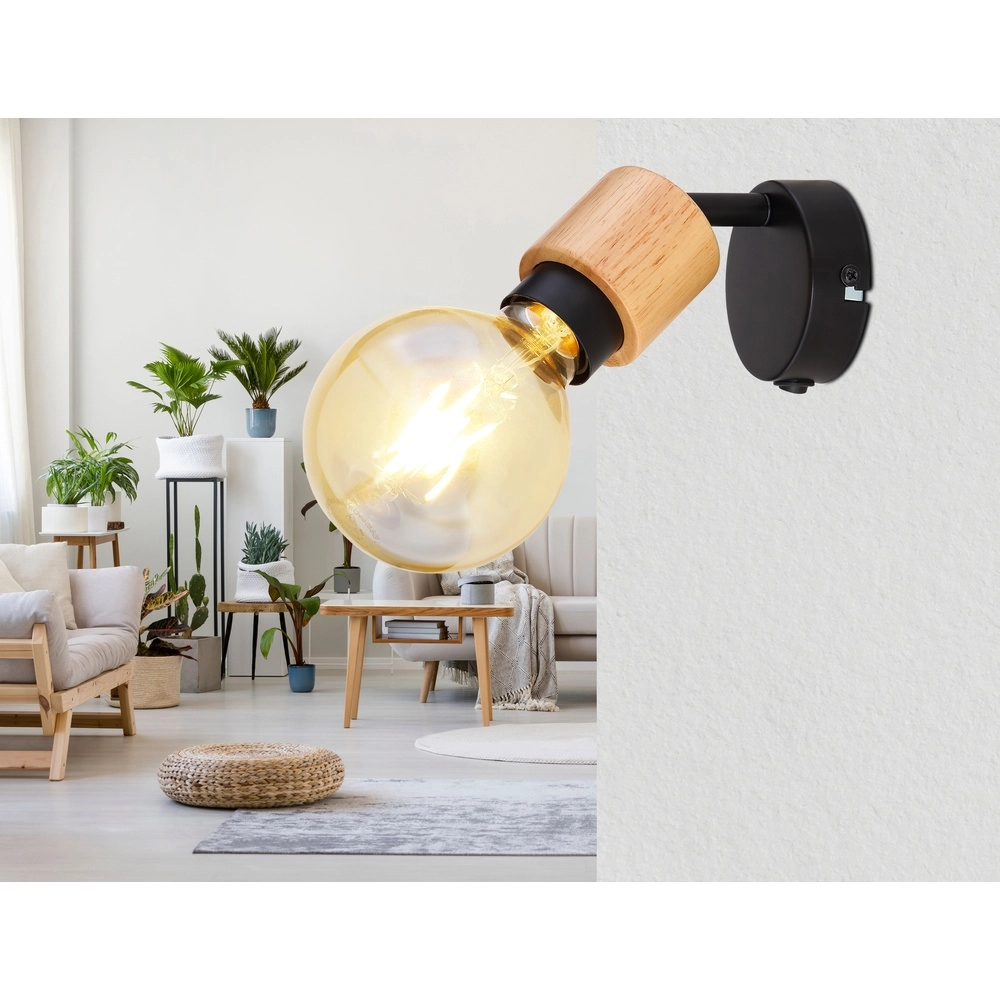 Wandlampe Jorna Schwarz mit Holz Globo 9007371414277