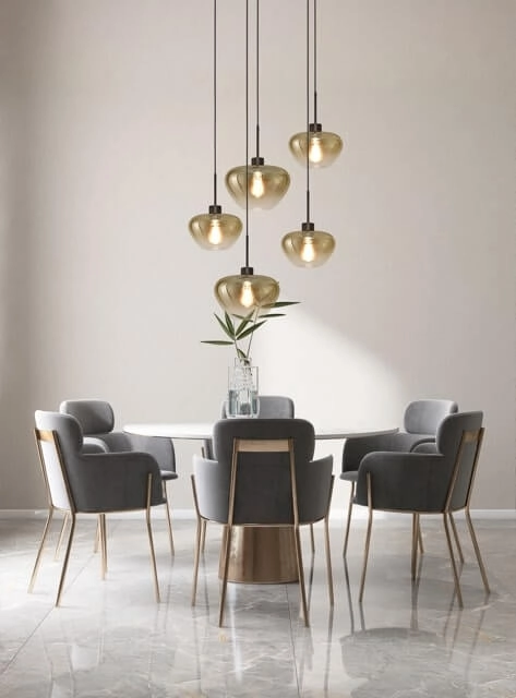 5-flammige Pendelleuchte Genua schwarz mit 3x Goldglas Ø 24cm und 2x Ø 29cm Masterlight 8718121357089