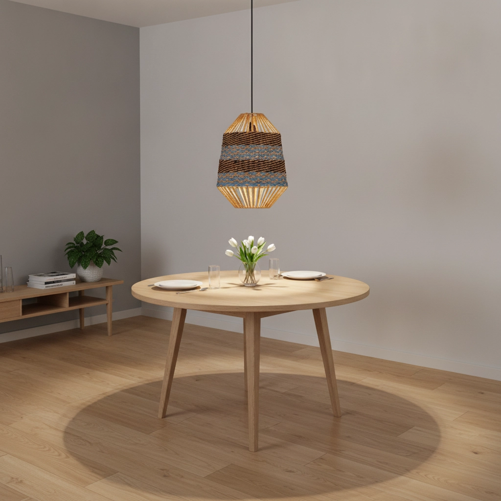 Rattan Pendelleuchte Copos Blau mit Braun