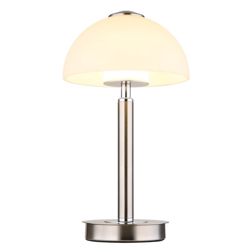 Tischlampe Uldin Nickel mit weißem Glas Globo 9007371446834