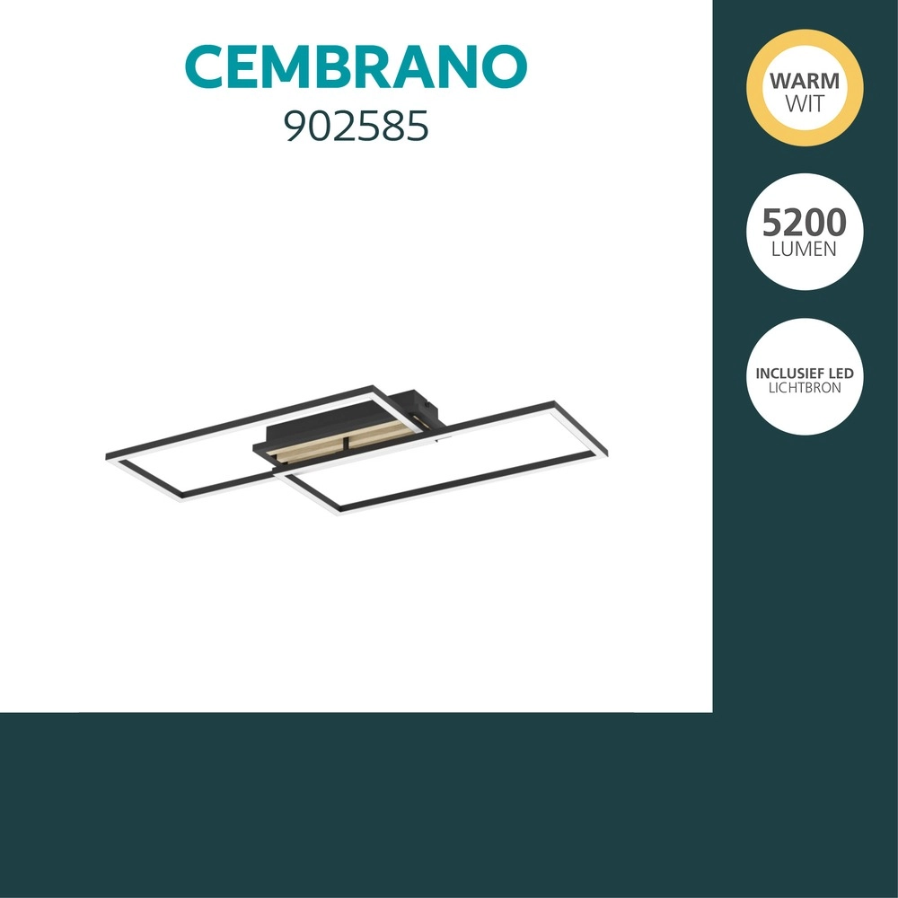 Moderne Deckenlampe Cembrano Rechteck schwarz mit Holz Eglo 9008606388110