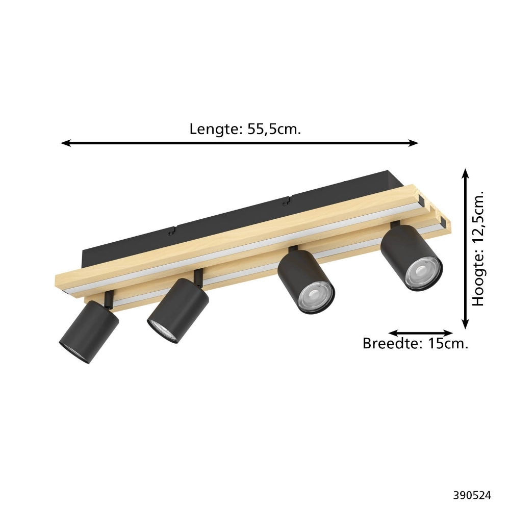 Deckenlampe 4-Licht Gesteira Schwarz mit Holz Stars of Light 9008606357901