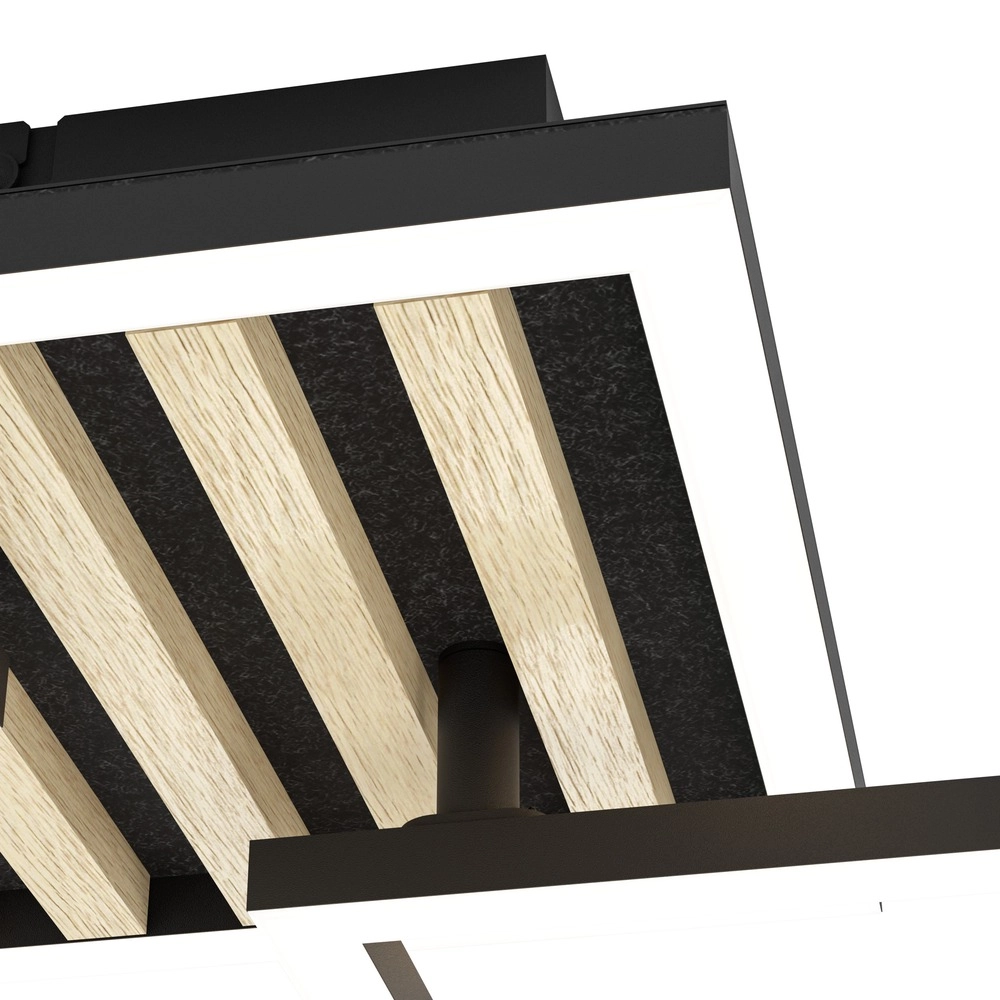 Moderne Deckenlampe Cembrano Schwarz mit Holzquadrat 65,5 cm Eglo 9008606388233