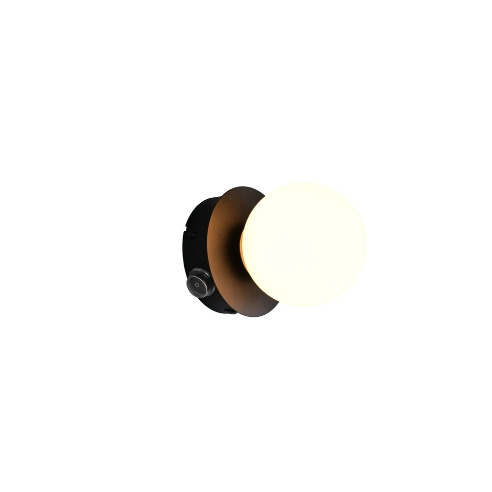 Design-Wandlampe Alfio Schwarz mit weißem Glas